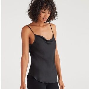 New! 7 For All Mankind Satin Cowl Neck Tank in Jet Black XL